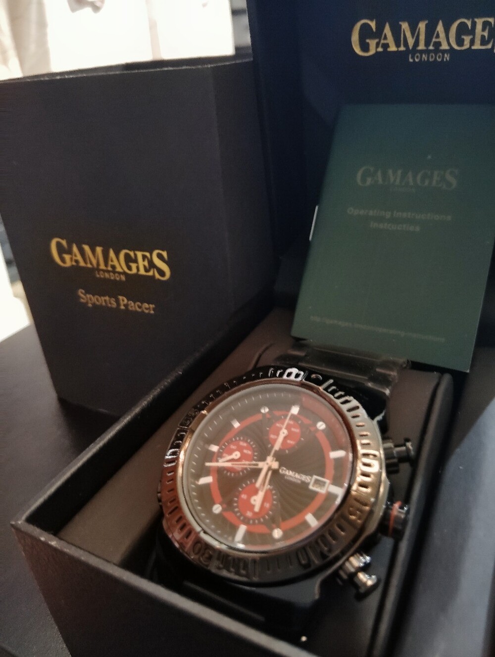 Black and Red Men's Chronograph Watch Jacket-Style Case